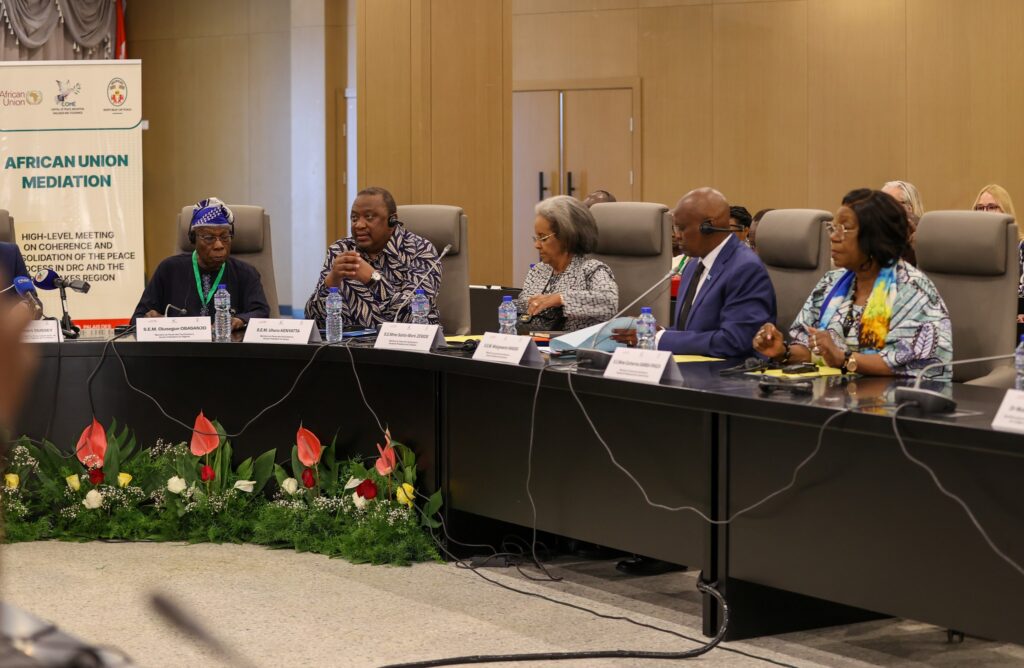 Fourth president of the republic of Kenya Uhuru Kenyatta attending AU meeting