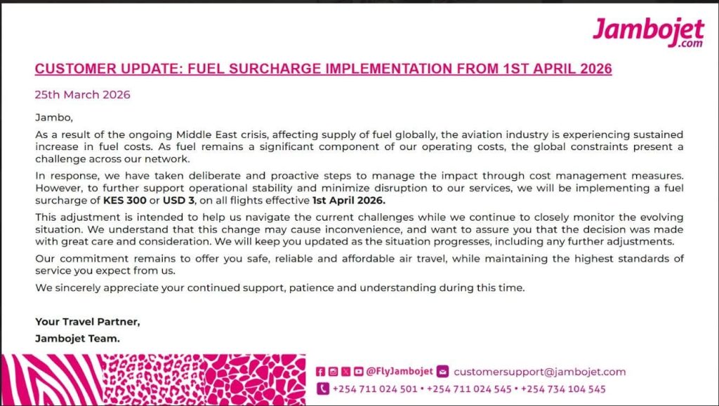 Jambojet announces air ticket hikes